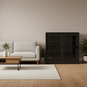 Gabinete con Puerta Corredera de Acero Negro con Vidrio Templado de Tamaño Mediano para Sala de Estar - Product Image 2
