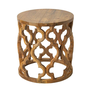 Table d'appoint élégante en bois massif de qualité supérieure avec un design artistique sculpté à la main, meuble d'appoint en bois naturel durable pour le salon - Product Image 6