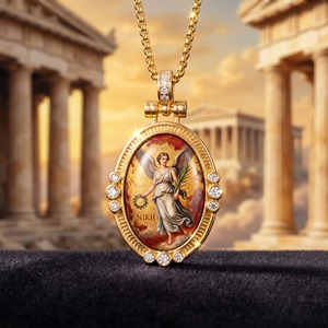 Pendentif Nikegoddess Déesse de la Victoire, émail artisanal, zircon, talisman, amulette, collier, cadeau de remise de diplôme, bijoux - Product Image 1