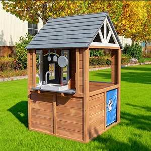 Maison de jeu en bois pour enfants Backyard Discovery au design moderne avec cuisine de jeu, bar à collations, fenêtre et banc de pique-nique - Product Image 4