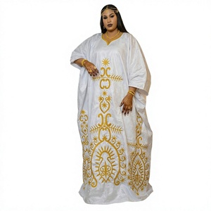 Robe Boubou Dashiki en Brocart Ligne Or, 100% Coton Bazin Riche Original, Robe Longue Blanche pour Mariage Africain Femme, Été - Product Image 3