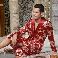 Conjunto de Pijama de Satén Tejido de Manga Larga con Estampado para Hombre, Tallas Grandes, Transpirable, Lavable a Mano, Ropa de Dormir Elegante para el Hogar/Uso Casual