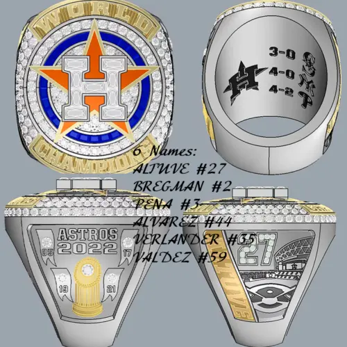 2022 Houston Astros World Serie Championship Ring Cubic Zirconia Diamond fan / 8-14 size / 6 Players names Ring Available