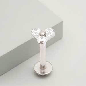 Fuxuan ASTM F136 16G Titan bên trong ren <span class=keywords><strong>bezel</strong></span> thiết lập rõ ràng Cubic Zirconia Trio labret Stud tùy chỉnh labret Bông tai - Product Image 5