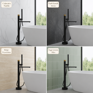 Grifo mezclador de latón negro de alta venta para bañera y <span class=keywords><strong>ducha</strong></span>, monomando, con cascada suave, de pie, para baño - Product Image 6