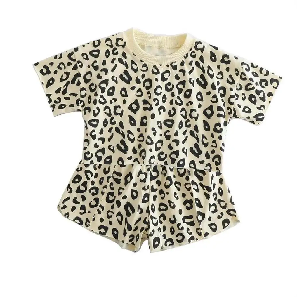 Trendy 2024 Summer Boutique fashion leopard printed teenager girl clothes for children wholesale teen kids clothing sets