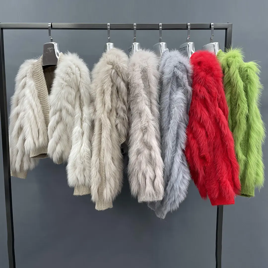 Professional Manufacturer OEM Wholesale Real Fur Trim Knitted Wool Cardigan Fur Coat
