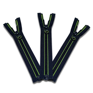 سحاب ملابس مخصص بالجملة من المصنع بخيط خياطة أخضر مزدوج 5 #   سحاب نايلون أسود بقفل تلقائي مفتوح الطرفين - Product Image 4