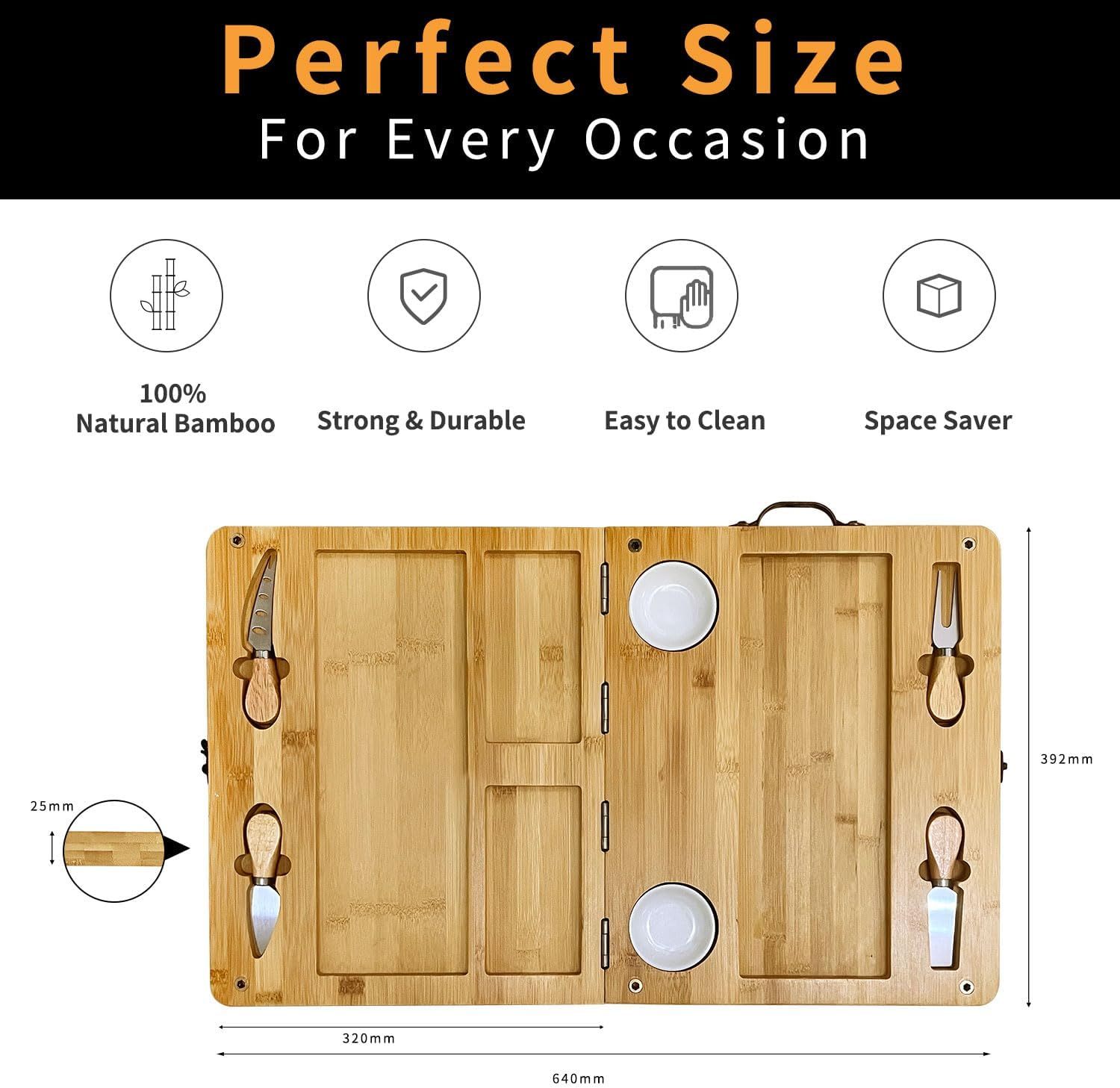 Bamboo Portable Folding Charcuterie Board and Wood Multi Purpose Cheese ...