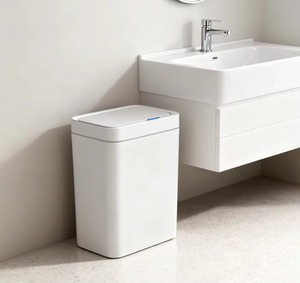 White Plastic Automatic Sensor Trash <b>Bin</b> Rectangular Waterproof Waste Can with Lid for Bathroom Kitchen <b>Bedroom</b> Office - Product Image 1