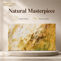 Dalle de marbre de luxe jaune beige, polie, en pierre naturelle, avec veines vertes et brunes, pour mur de villa, fond de cuisine et plan de travail d'îlot