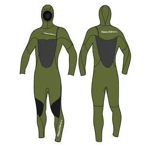 Mannen Borst Zip Surfen Volledige Wetsuit 5 Mm Met Hooded