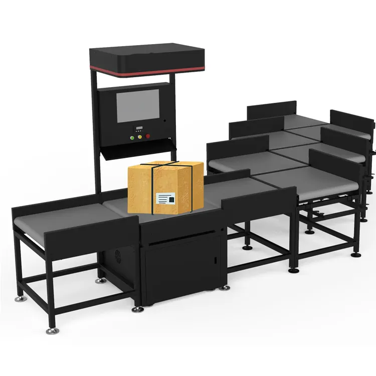 Trieuse d'automatisation d'entrepôt logistique avec balayage et pesage de colis à sorties multiples