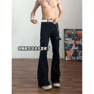 Jean cargo évasé à lacets noir d'été pour homme, Cleanfit, style américain, pantalon long à pattes d'éléphant - Product Image 4