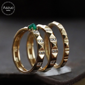 Aazuo, joyería fina auténtica, anillos de oro amarillo macizo de 18 quilates, conjunto de anillos de moda con diamantes naturales, regalo para uso diario de mujer, Au750 - Product Image 1