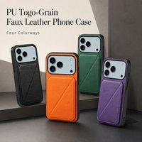 Étui de téléphone en cuir PU de luxe motif litchi pour iPhone, avec support portefeuille dissimulé à 2 emplacements pour cartes et grain Togo