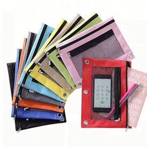 Estuche de cuero de tres compartimentos con cremallera doble de tela Oxford, gran capacidad, almacenamiento transparente para lápices, Air Eye y hojas sueltas - Product Image 1