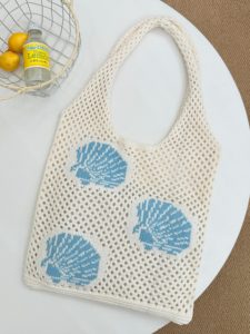 2025 sonbahar koleksiyonu kadın dayanıklı örme tığ Tote plaj çantası büyük kapasiteli açık okyanus elemanları delikli örgü toptan - Product Image 6