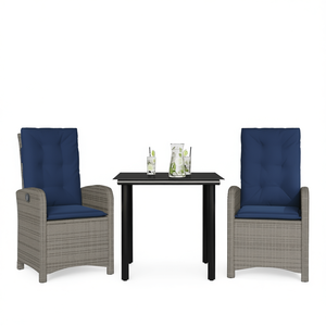 Ensemble de salle à manger de patio en polyrotin gris avec coussins, 2 places, mobilier de jardin extérieur, style contemporain - Product Image 1