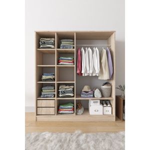 Armario Moderno Zambak Gris Oscuro de 2 Puertas Corredizas con 11 Estantes y 2 Cajones, Diseño Plegable para Dormitorios o Apartamentos Pequeños - Product Image 5