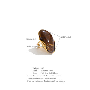JINYOU 8473 Bague ajustable <span class=keywords><strong>double</strong></span> couche en acier inoxydable plaqué or, motif géométrique en résine, collection automne, vente chaude - Product Image 6