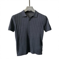 Polo en tricot à col Johnny pour homme avec logo personnalisé, tricot fin côtelé vertical, coton de qualité supérieure, style luxe discret