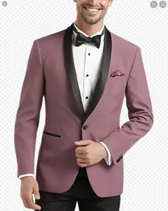 Tozlu gül erkekler düğün damat balo elbise için tek göğüslü ile 2 parça takım elbise İngiliz tarzı ceket pantolon - Product Image 1