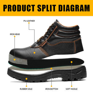 现货商品皮革/Pu钢趾和钢板插入鞋男士安全防护工作鞋靴子 - Product Image 3