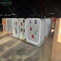 Kiosque LED pour la vente de téléphones portables et d'accessoires, et vitrine pour étuis de téléphone avec étagères en acrylique pour centre commercial