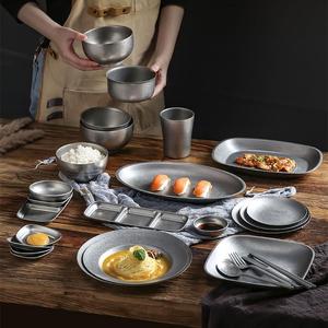 Juego de Cubiertos de acero inoxidable 304 Retro para acampar al aire libre, <span class=keywords><strong>barbacoa</strong></span>, té, incluye tazón, plato, tenedor, cuchara, palillos, juegos de tazas - Product Image 2