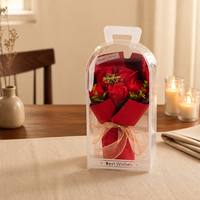 Boîte cadeau de roses artificielles en savon avec poignée en PVC, 5 roses pour la Saint-Valentin, la fête des mères, la fête des enseignants, décoration