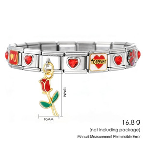 <b>Red</b> Heart Rose Module Set Stainless Steel DIY Jewelry <b>Bracelet</b> Unisex Gift Charm <b>Bracelet</b> - Product Image 5