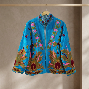 Handmade Floral Embroidered <b>Velvet</b> <b>Blazer</b> Women's Mandarin Collar Full Sleeve Autumn Wear Handmade Design In Wholesale Price - Product Image 3