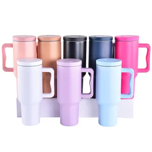 Usa Warehouse New Personalized 40 Oz Stainless Steel Colored Tumbler With Removable Handle And Straw For Sublimation