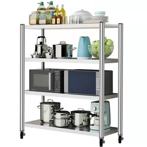 Étagère de rangement de cuisine en acier inoxydable Yijia à 5 niveaux avec roulettes, multifonctionnelle et portable pour four à micro-ondes et ustensiles de cuisine - Product Image 5