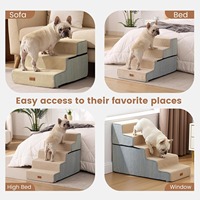 Escalier portable 3 marches extra large pour chiens et chats, 35,5 cm de hauteur, en mousse à mémoire de forme durable, antidérapant, avec housse en polyester imperméable amovible et lavable