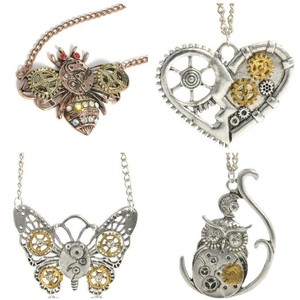 Colliers pendentifs mécaniques steampunk avec engrenages, <span class=keywords><strong>papillon</strong></span>, <span class=keywords><strong>abeille</strong></span>, hibou pour hommes, femmes, bijoux unisexes - Product Image 1