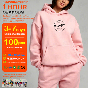 Fabricante de Ropa, Sudaderas con Bordado Personalizado para Mujer, 350 gsm, Felpa de Algodón, Sudadera con Capucha Extra Grande, Venta al Por Mayor - Product Image 1