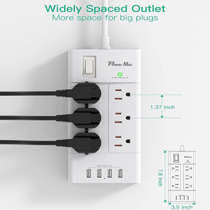 Di alta qualità <span class=keywords><strong>12</strong></span> AC Desktop Power Strip con 4 USB-C a parete montabile 15A sovratensione Flat Plug 3 ampi spazi - Product Image 4