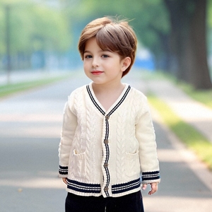 <span class=keywords><strong>Cardigan</strong></span> à col en V à simple boutonnage de couleur unie pour garçons Nouveaux vêtements pour enfants pour le printemps et l'automne Pull blazer élégant - Product Image 4