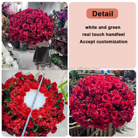 Diskon besar 80cm bola bunga mawar merah besar centerpiece bunga meja pernikahan bola bunga merah buatan tangan sutra