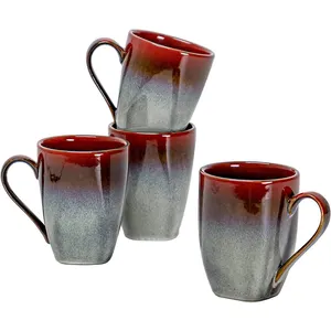 Handmade 10 oz Ceramic Cups with Large Handle for Coffee, Soup, Tea, Milk Porcelain Mug