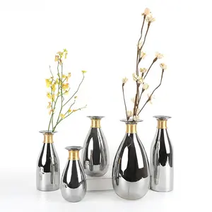 סקנדינבי פרח אגרטל Suppliers-Cocostyles מותאם המודרניסטית אפור זכוכית פרח אגרטל עם זהב חגורת קישוט קלאסי סקנדינבי עיצוב הבית