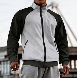 Chaqueta Deportiva Casual de Alta Calidad para Hombre, Otoño Invierno, Color Block con Cierre, Manga Larga, Cuello Alto - Product Image 3