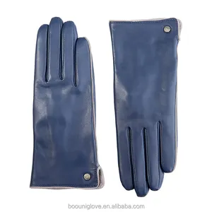 Custom Logo Accessories And Suede Stitching Aniline Leather And Genuine Sheepskin Touch Screen Driving Warm Gloves For Women Win