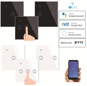 2個EU UK Smart Wifi Wall Touch Switch 2 Gang eWeLink/Tuya App Wireless Remote Control Two Way Control WIFI Switch