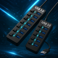 Hub USB 3.0 à 7 ports, séparateur avec interrupteur individuel, indicateur LED, adaptateur haute vitesse 5 Gbps pour ordinateur portable, PC, MacBook, ordinateur de bureau