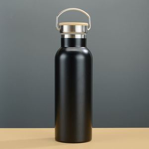 Bouteille d'eau en acier inoxydable de grande taille pour le camping, avec poignée et couvercle en bambou, anti-fuite - Product Image 1