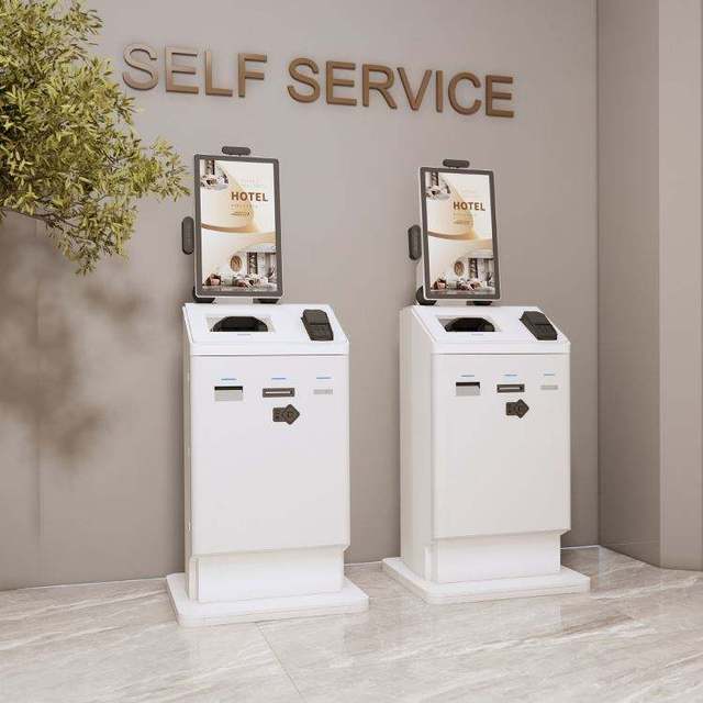 21.5 Inch Touch Display Hotel Self-Service Check-in Kiosk Barcode Reader Passport Reader SDK Enabled Offline Payment Machine