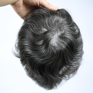 Peluca <span class=keywords><strong>de</strong></span> <span class=keywords><strong>Hombre</strong></span> Gris Plateado, con Base <span class=keywords><strong>de</strong></span> PU Inyectado y Piel Delgada, <span class=keywords><strong>Cabello</strong></span> Humano Virgen Indio, Sistema <span class=keywords><strong>de</strong></span> Reemplazo Capilar para Hombres - Product Image 4